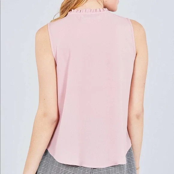 PINK Sleeveless Ruffle Neck Top Medium - Picture 3 of 4